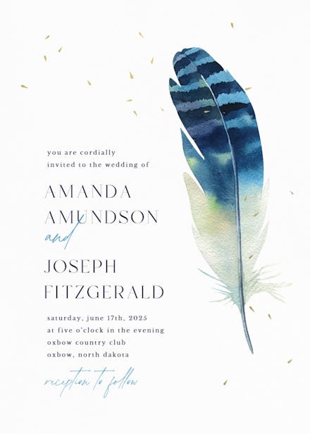 Striped feather - wedding invitation