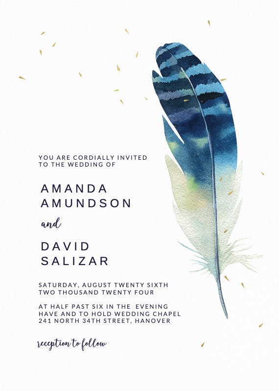 Striped feather -  invitación de boda