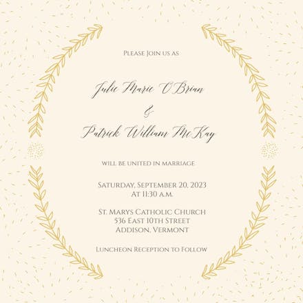 Stylized Laurels - Wedding Invitation Template (Free) | Greetings Island