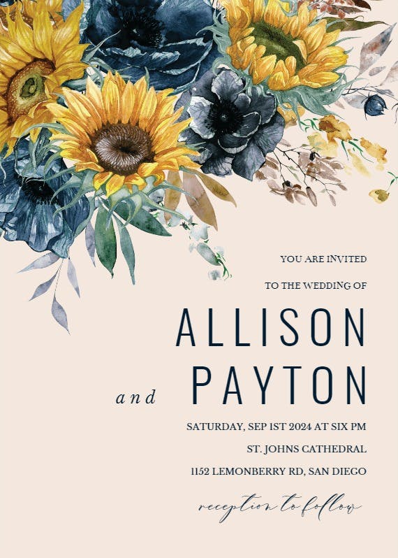 Sunflower and blue - wedding invitation