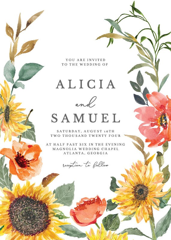 Sunflower border - wedding invitation