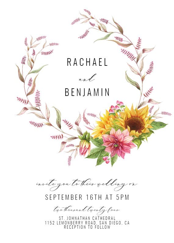 Sunflowers and dahlias - wedding invitation