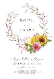 Sunflowers and dahlias - wedding invitation