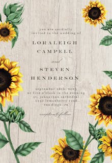 Sunflowers and wood - wedding invitation