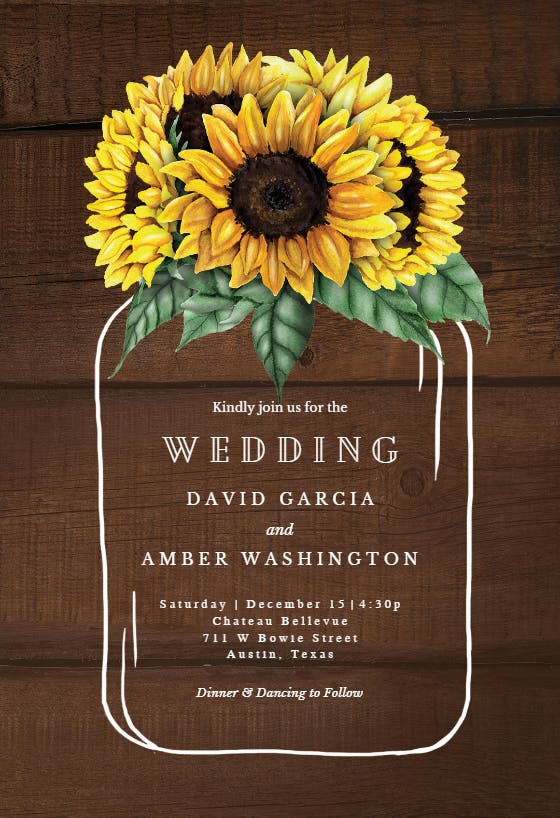 Sunflowers filled jar - wedding invitation