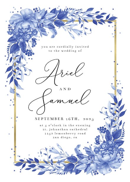 Surreal indigo bouquet - wedding invitation