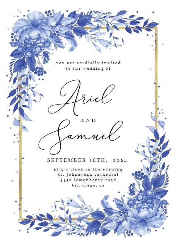 Surreal indigo bouquet - wedding invitation