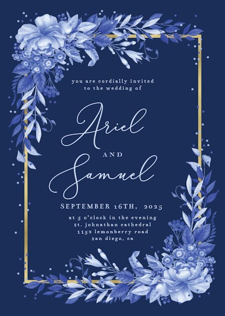 Surreal indigo bouquet - wedding invitation