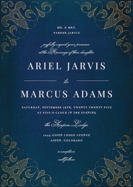 Swirls & frames blue - wedding invitation