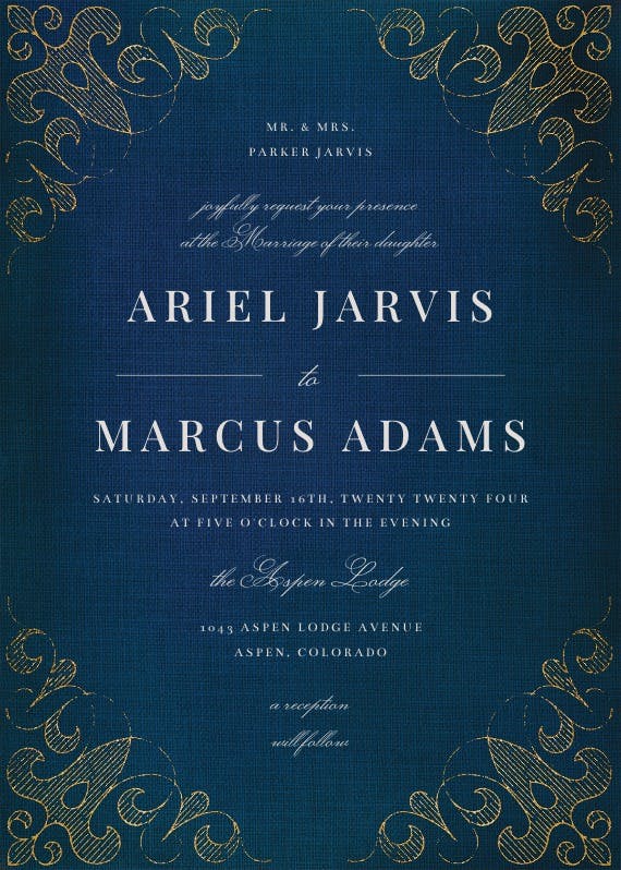 Swirls & frames blue -  invitación de boda