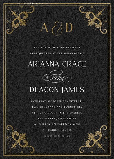 Swirls and frames black - wedding invitation