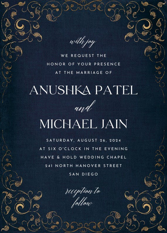 Swirls and frames purple - wedding invitation