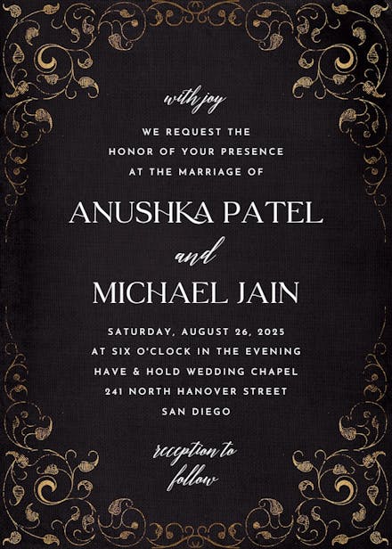 Swirls and frames purple - wedding invitation