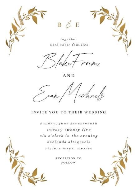 Tiny gold botanical - wedding invitation