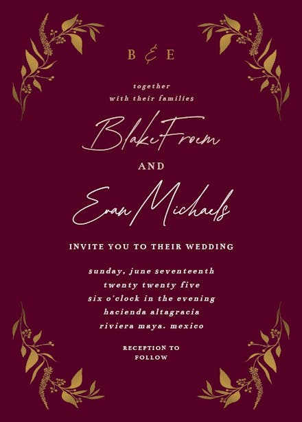 Tiny gold botanical - wedding invitation