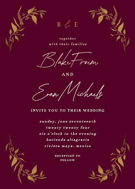 Tiny Gold Botanical - Wedding Invitation Template | Greetings Island