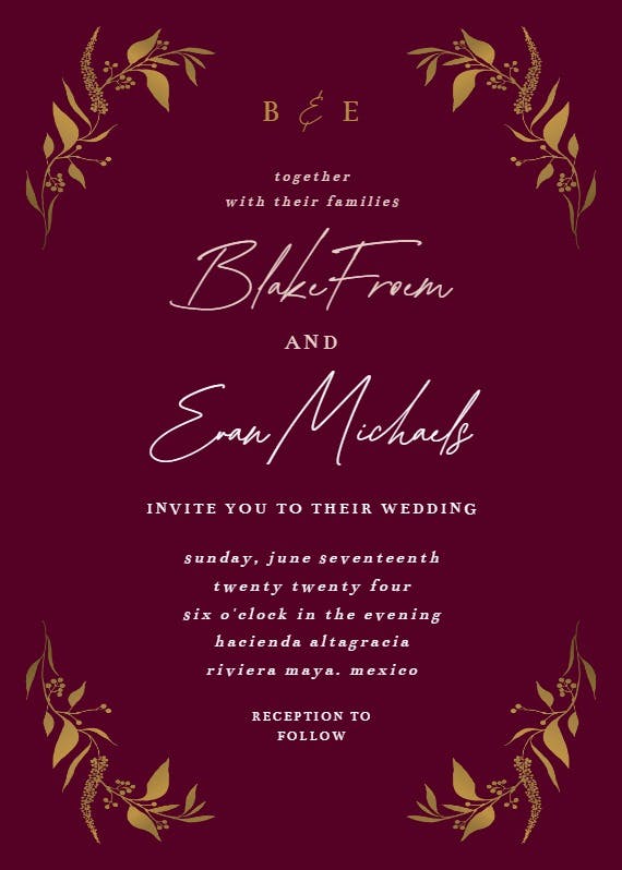 Tiny gold botanical - wedding invitation
