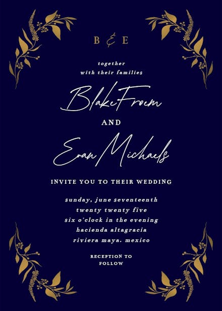 Tiny gold botanical - wedding invitation
