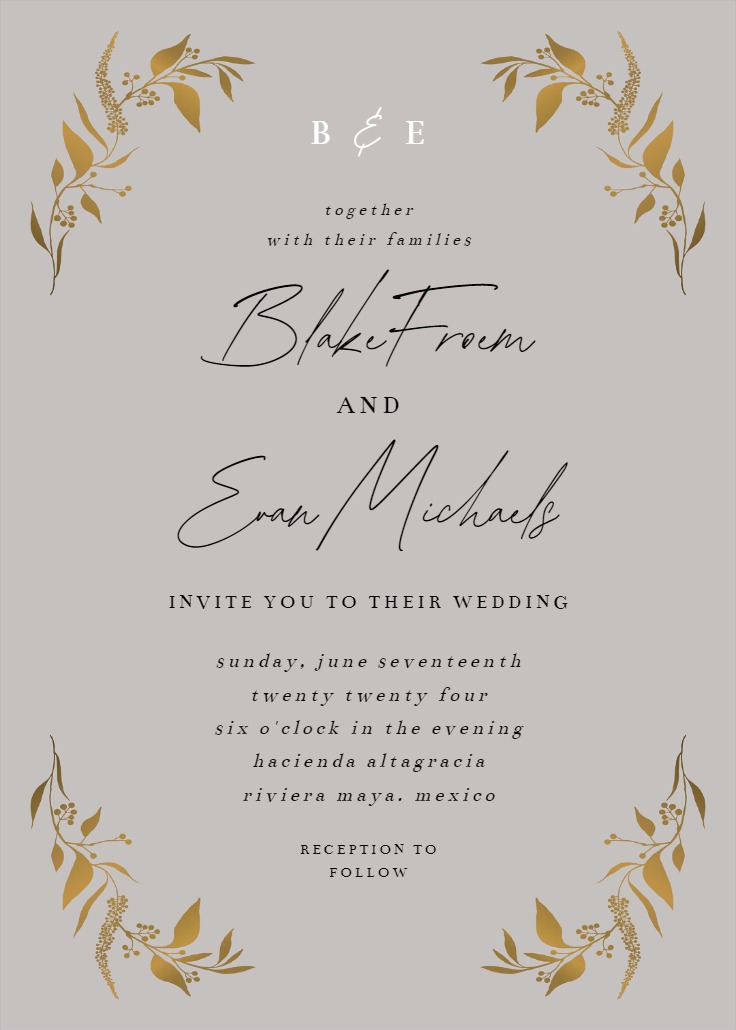 Tiny Gold Botanical - Wedding Invitation Template | Greetings Island