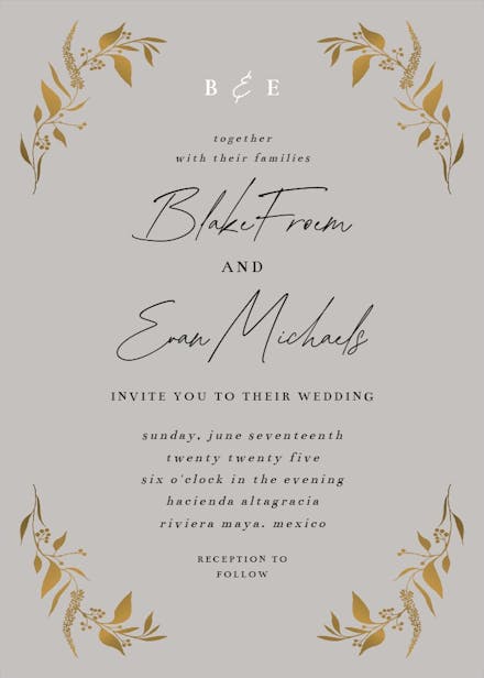 Tiny gold botanical - wedding invitation