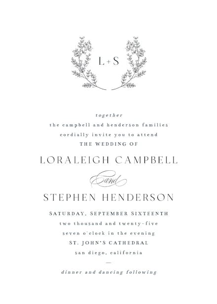 Tiny wreath - wedding invitation