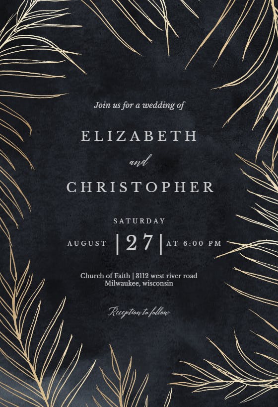Tropical gold palms - wedding invitation