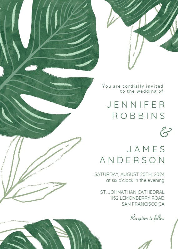 Tropical leaves - wedding invitation