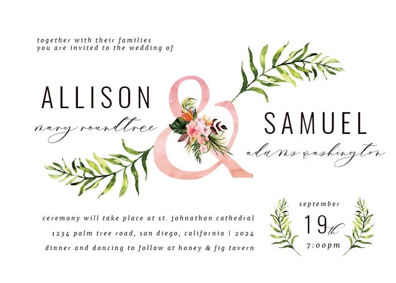 Tropical letters - wedding invitation