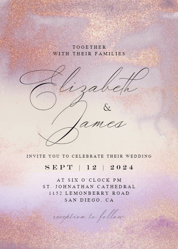 Violet glitter - wedding invitation