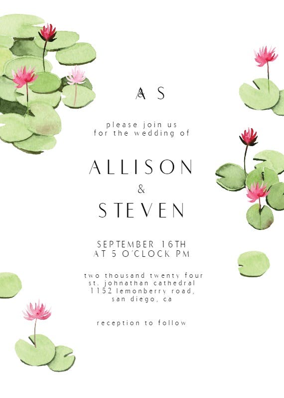 Water lily - wedding invitation