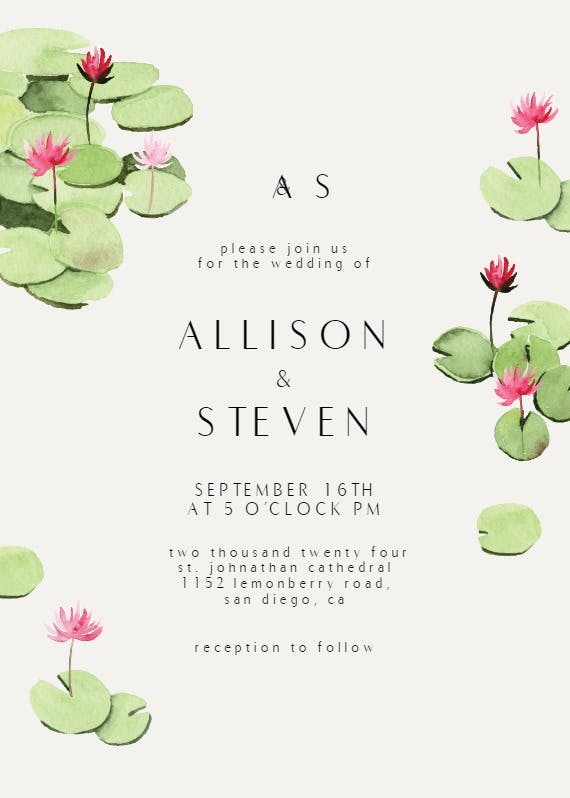 Water lily - wedding invitation