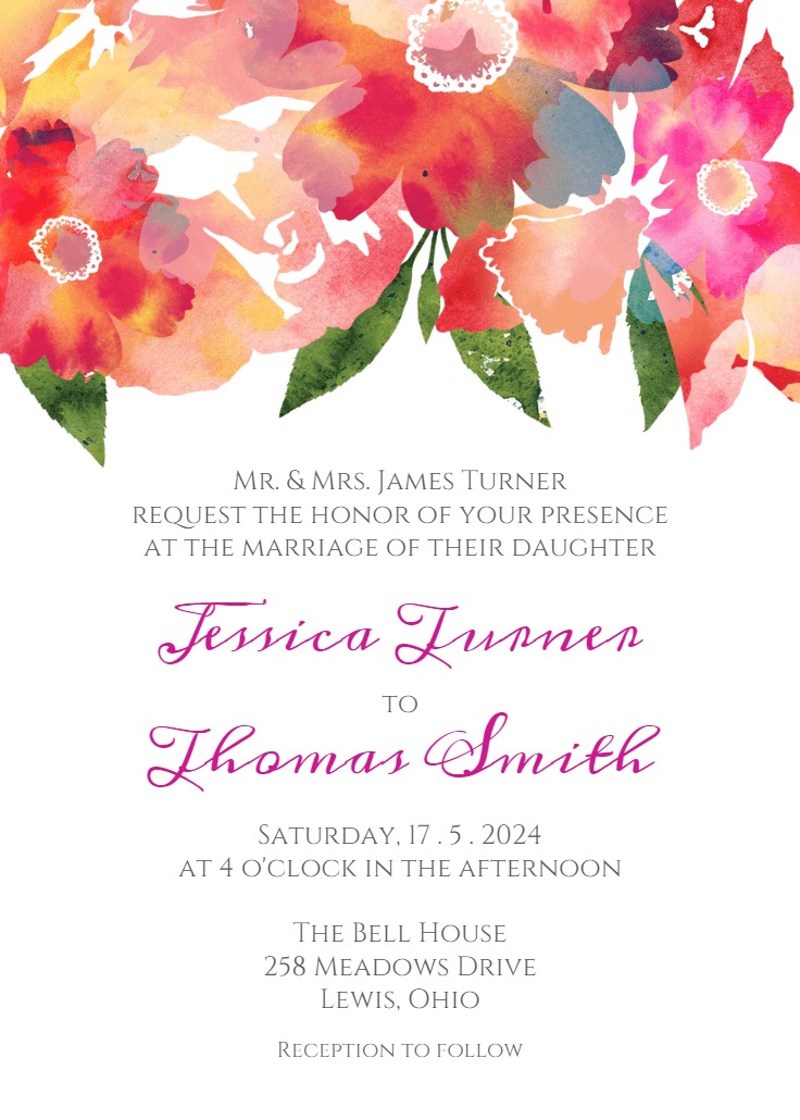 Watercolor Classic - Wedding Invitation Template (Free) | Greetings Island