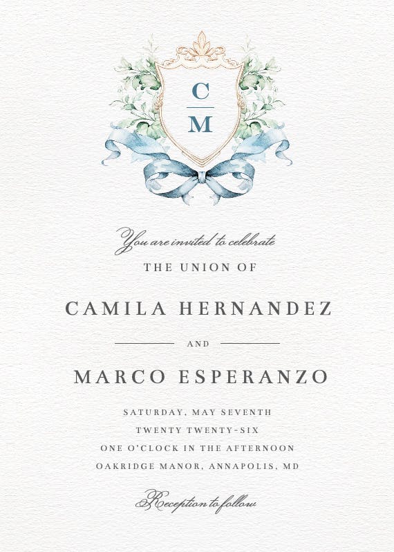 Watercolor crest - wedding invitation