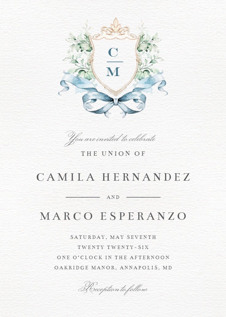 Watercolor crest -  invitación de boda