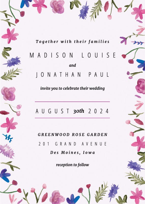 Watercolor flowers -  invitación de boda
