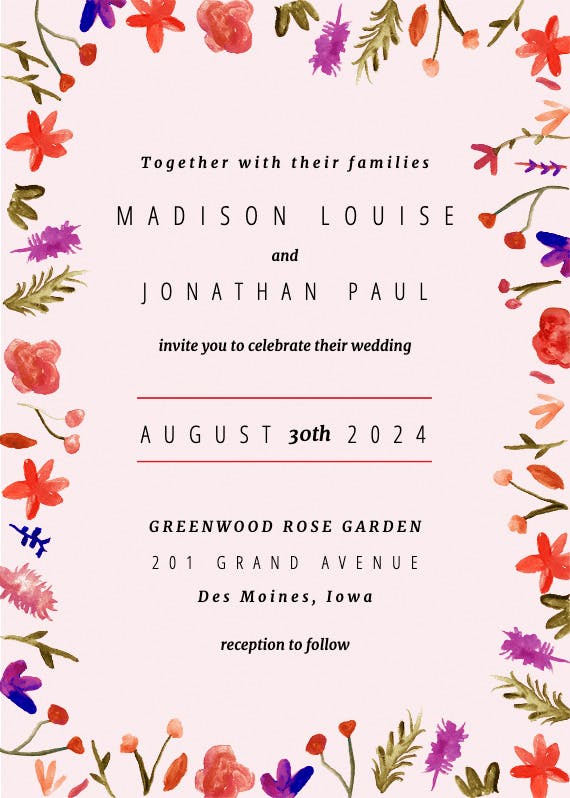 Watercolor flowers - wedding invitation