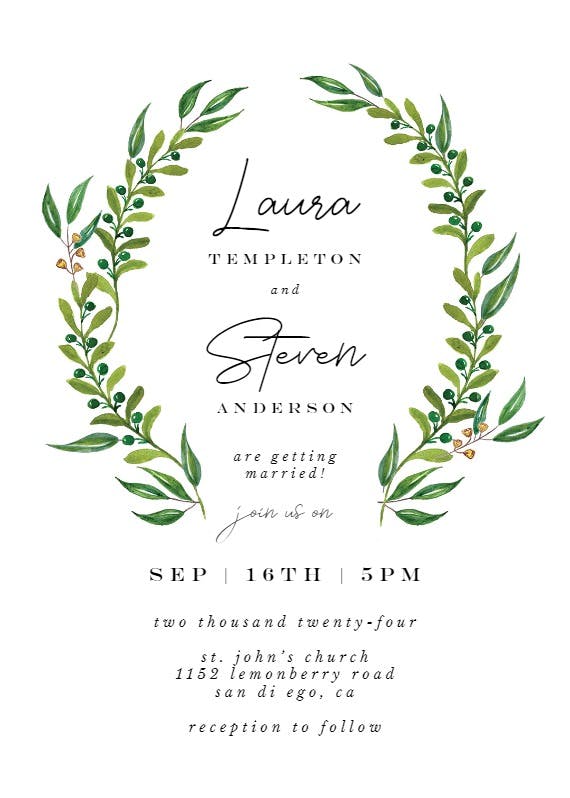 Watercolor greenery - wedding invitation