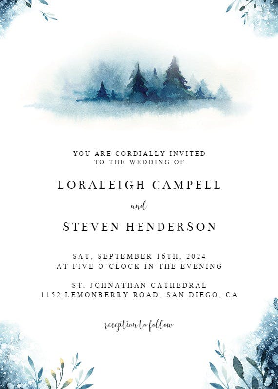 Watercolor pine trees - wedding invitation