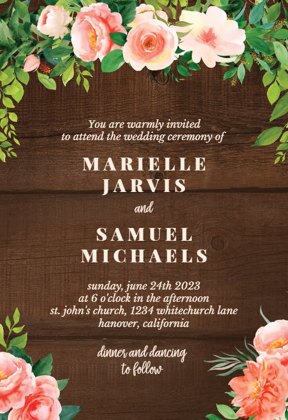 Roses on wood -  invitación de boda