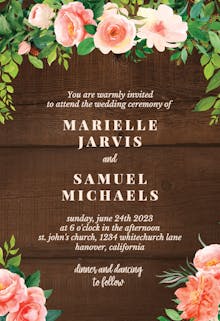 Roses on wood - invitación de boda
