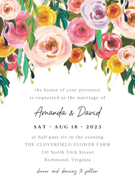 Whimsical bouquet - wedding invitation