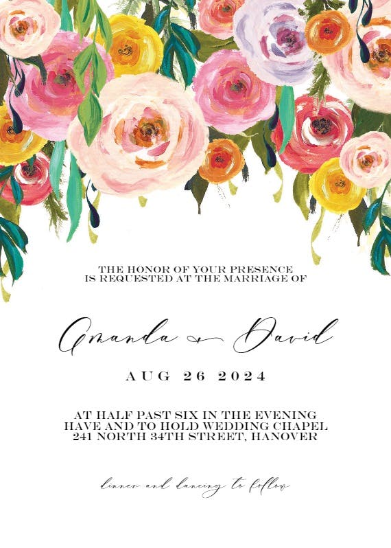Whimsical bouquet - wedding invitation