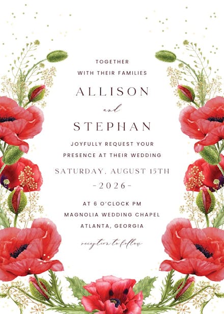 Whimsical poppies - wedding invitation