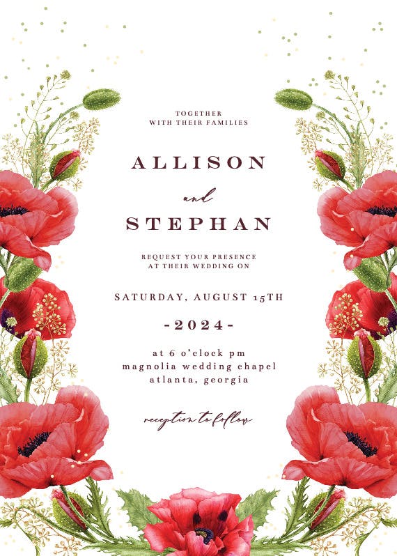 Whimsical poppies - wedding invitation