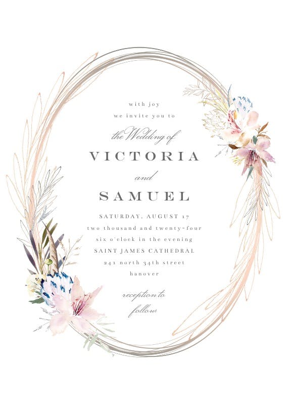 Whimsical wreath - wedding invitation