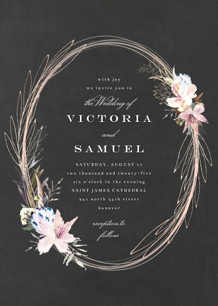 Whimsical wreath - wedding invitation