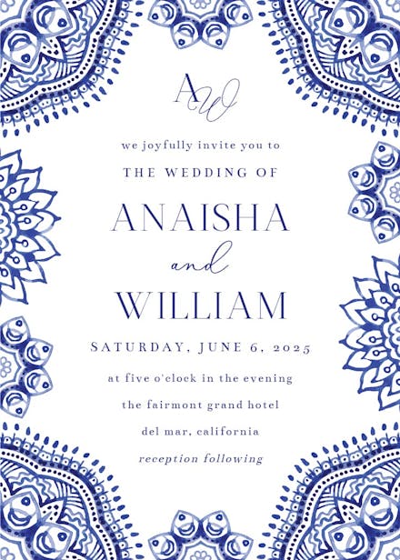 White and blue - wedding invitation