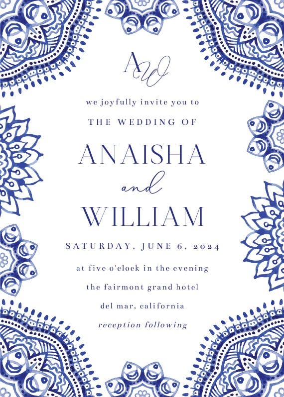 White and blue - wedding invitation