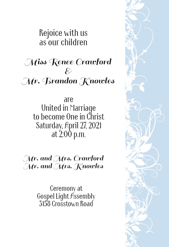 White floral- baby blue - wedding invitation