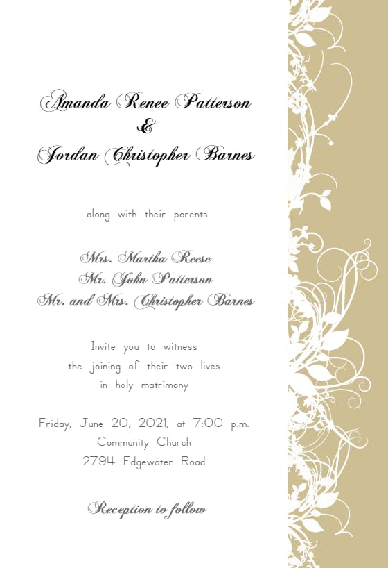 White floral- creme - wedding invitation